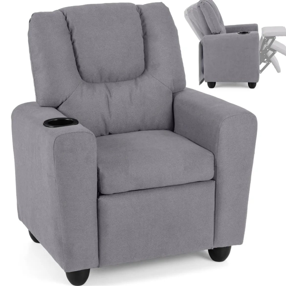 Kindersessel mit Relaxfunktion & Verstellbarer Rückenlehne & Fußstütze Kindersofa Grau