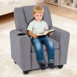 Kindersessel mit Relaxfunktion & Verstellbarer Rückenlehne & Fußstütze Kindersofa Grau