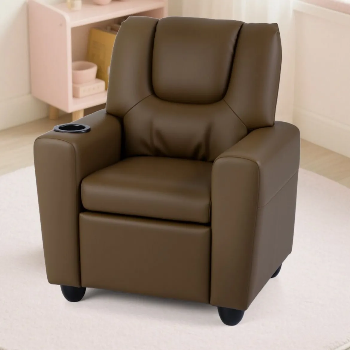 Kindersessel mit Relaxfunktion & Verstellbarer Rückenlehne & Fußstütze Kindersofa Braun