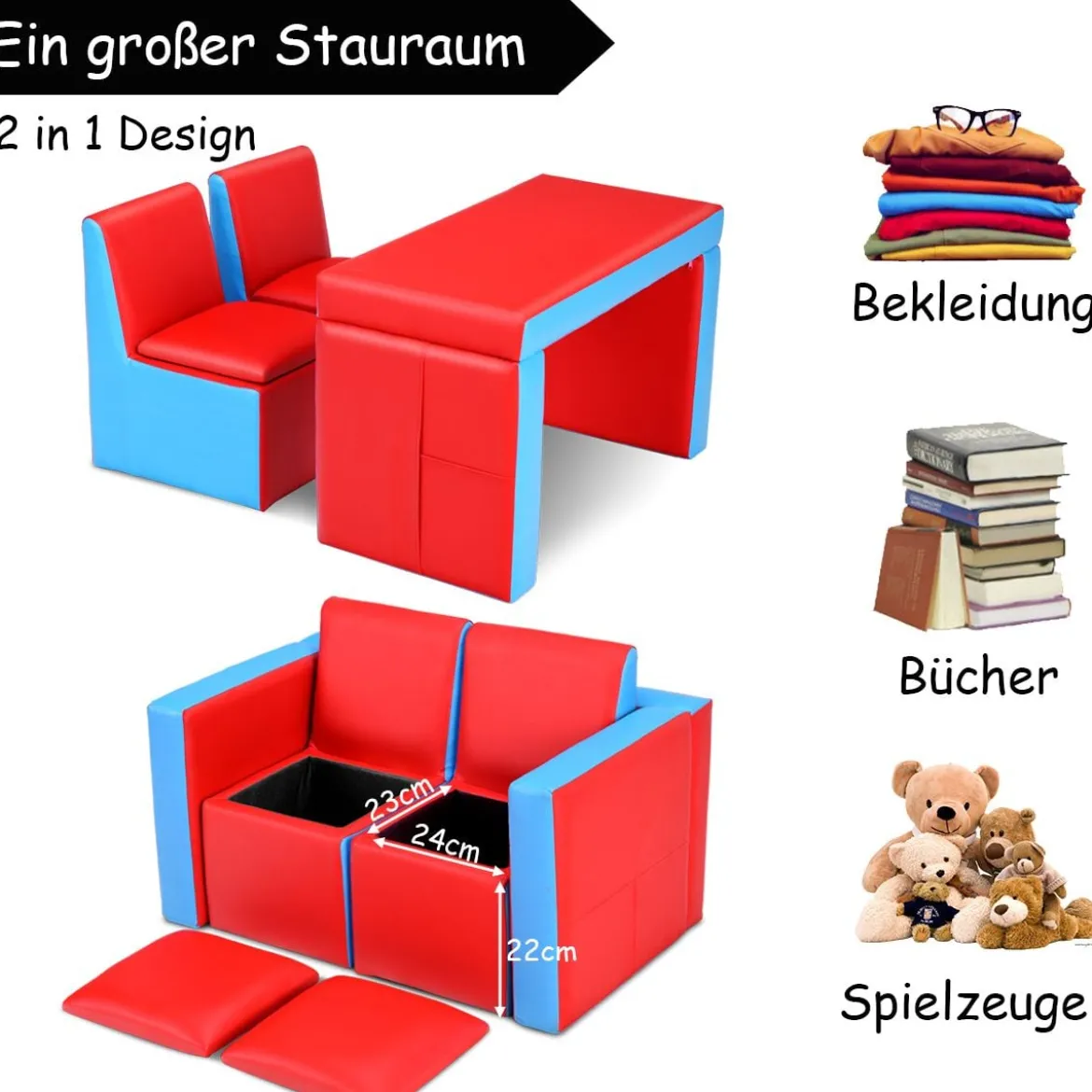 Kindersessel Set Sessel Sofa Kindersofa Kindercouch Babysessel Stuhl und Tisch Rot