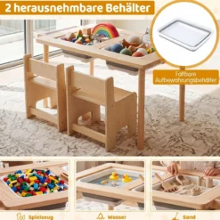 Kindersitzgruppe aus Holz Kindertisch und Stuhl Set aus Höhenverstellbarem Kindertisch und 2 Stühlen