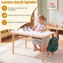 Kindersitzgruppe aus Holz Kindertisch und Stuhl Set aus Höhenverstellbarem Kindertisch und 1 Stuhl