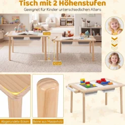 Kindersitzgruppe aus Holz Kindertisch und Stuhl Set aus Höhenverstellbarem Kindertisch und 1 Stuhl