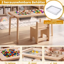 Kindersitzgruppe aus Holz Kindertisch und Stuhl Set aus Höhenverstellbarem Kindertisch und 1 Stuhl