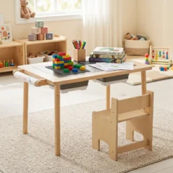 Kindersitzgruppe aus Holz Kindertisch und Stuhl Set aus Höhenverstellbarem Kindertisch und 1 Stuhl