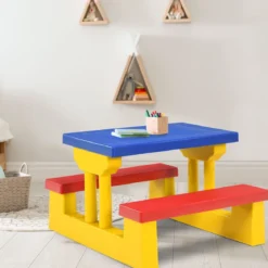 Kinder Sitzgruppe Kindertisch Picknickbank mit Sonnenschirm