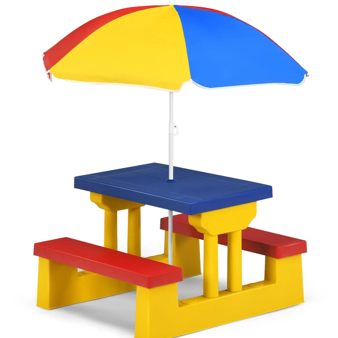 Kinder Sitzgruppe Kindertisch Picknickbank mit Sonnenschirm