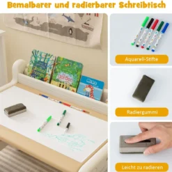 Kinder Sitzgruppe mit Höhen- & Neigungsverstellbarer Tischplatte Zeichentisch Braun