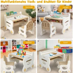 Kinder Sitzgruppe mit Höhen- & Neigungsverstellbarer Tischplatte Zeichentisch Braun