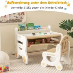 Kinder Sitzgruppe mit Höhen- & Neigungsverstellbarer Tischplatte Zeichentisch Braun