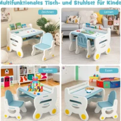 Kinder Sitzgruppe mit Höhen- & Neigungsverstellbarer Tischplatte Zeichentisch Blau