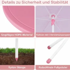 Kindersitzgruppe mit Höhenverstellbarem Sonnenschirm 4 TLG. Kindersitzgarnitur mit Tisch & 2 Klappstühlen