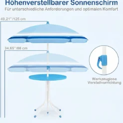 Kindersitzgruppe mit Höhenverstellbarem Sonnenschirm 4 TLG. Kindersitzgarnitur mit Tisch & 2 Klappstühlen