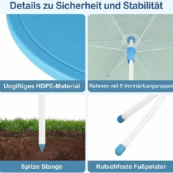 Kindersitzgruppe mit Höhenverstellbarem Sonnenschirm 4 TLG. Kindersitzgarnitur mit Tisch & 2 Klappstühlen