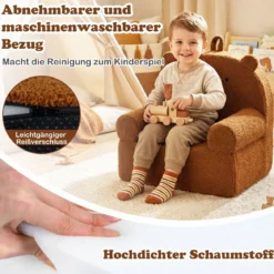 Kindersofa Bär Kindersessel mit abnehmbarem Teddy-Fleece Bezug & Schaumstoff Braun