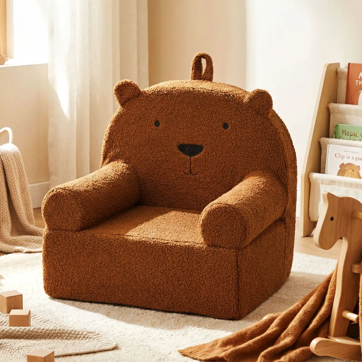 Kindersofa Bär Kindersessel mit abnehmbarem Teddy-Fleece Bezug & Schaumstoff Braun
