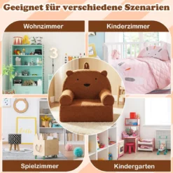 Kindersofa Bär Kindersessel mit abnehmbarem Teddy-Fleece Bezug & Schaumstoff Braun
