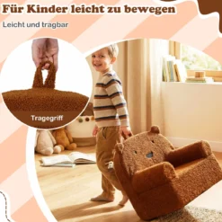Kindersofa Bär Kindersessel mit abnehmbarem Teddy-Fleece Bezug & Schaumstoff Braun