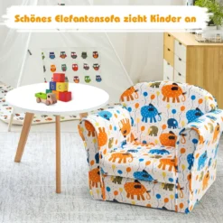 Kindersofa Kindersessel mit Elefantenmuster Kindercouch mit Holzrahmen 50 x 37,5 x 43 cm Bunt