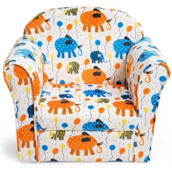 Kindersofa Kindersessel mit Elefantenmuster Kindercouch mit Holzrahmen 50 x 37,5 x 43 cm Bunt