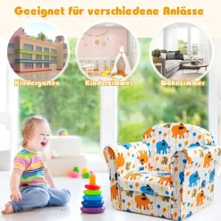 Kindersofa Kindersessel mit Elefantenmuster Kindercouch mit Holzrahmen 50 x 37,5 x 43 cm Bunt