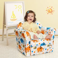 Kindersofa Kindersessel mit Elefantenmuster Kindercouch mit Holzrahmen 50 x 37,5 x 43 cm Bunt