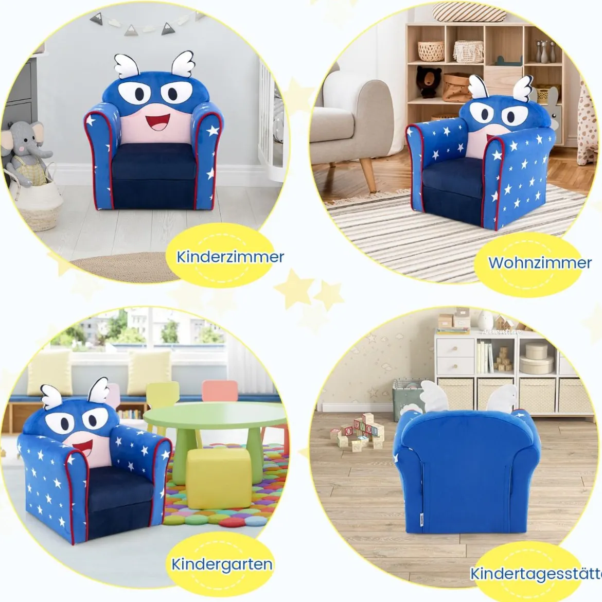 Kinder-Sofa Kleinkinder Polster-Armlehnenstuhl mit massivem Holzrahmen 50 x 40 x 54 cm Blau