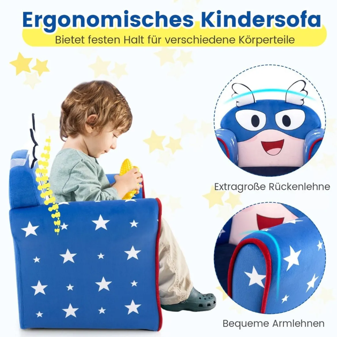 Kinder-Sofa Kleinkinder Polster-Armlehnenstuhl mit massivem Holzrahmen 50 x 40 x 54 cm Blau