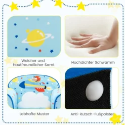 Kinder-Sofa Kleinkinder Polster-Armlehnenstuhl mit massivem Holzrahmen 50 x 40 x 44 cm (Raumschiff)