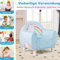 Kindersofa mit Rückenlehne & Armlehne Gepolsterter Kindersessel Einhorn Lesecouch