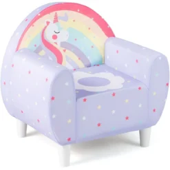 Kindersofa mit Rückenlehne & Armlehne Gepolsterter Kindersessel Einhorn Lesecouch