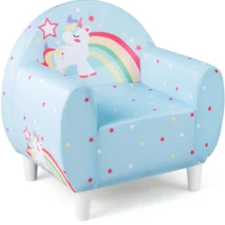 Kindersofa mit Rückenlehne & Armlehne Gepolsterter Kindersessel Einhorn Lesecouch