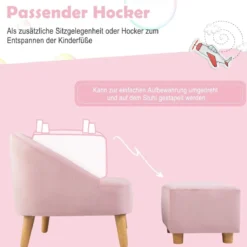 Kinder-Sofa-Set und Ottomane Einzel-Sofa-Stuhl für Kleinkinder mit Passendem Hocker Rosa