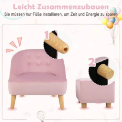 Kinder-Sofa-Set und Ottomane Einzel-Sofa-Stuhl für Kleinkinder mit Passendem Hocker Rosa