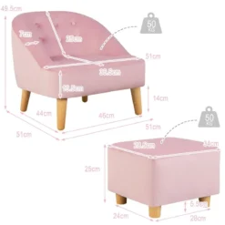Kinder-Sofa-Set und Ottomane Einzel-Sofa-Stuhl für Kleinkinder mit Passendem Hocker Rosa