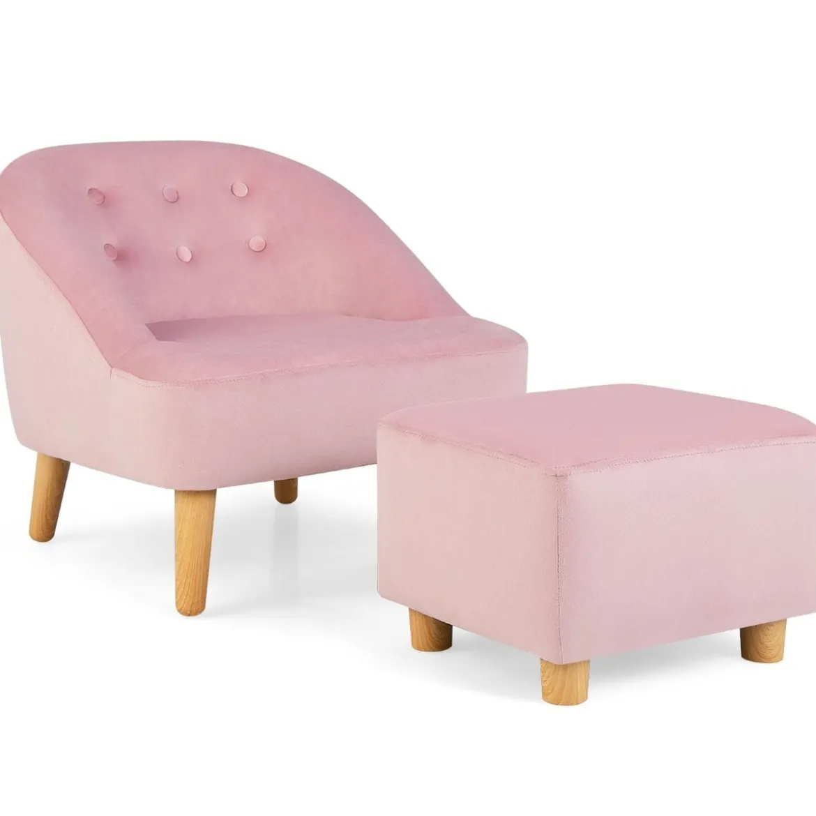 Kinder-Sofa-Set und Ottomane Einzel-Sofa-Stuhl für Kleinkinder mit Passendem Hocker Rosa