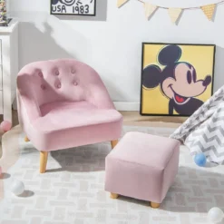 Kinder-Sofa-Set und Ottomane Einzel-Sofa-Stuhl für Kleinkinder mit Passendem Hocker Rosa