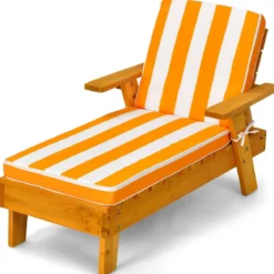 Kinder Sonnenliege mit Sonnenschirm Kinderliege Holz 92 x 49 x 106 cm Gelb + Weiß