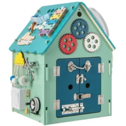 Kinder Spielhaus aus Holz mit Sinnesspielen und Stauraum für Kinder ab 3 J. Blau