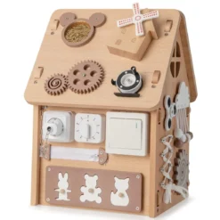 Kinder Spielhaus aus Holz Sensorisches Spielhaus mit Sinnesspielen & Stauraum für Kinder ab 3 J.