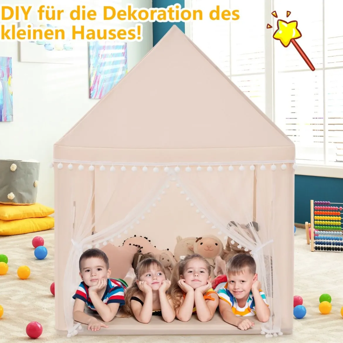 Kinderspielhaus Kinderzelt Spielhaus Prinzess Prinzessin 120 x 105 x 140 cm Beige+Braun