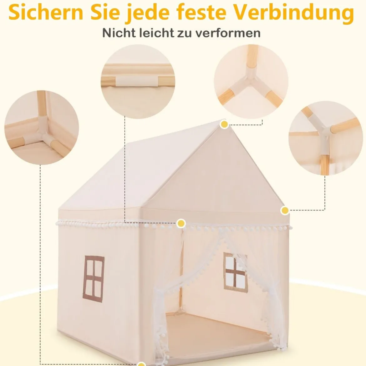 Kinderspielhaus Kinderzelt Spielhaus Prinzess Prinzessin 120 x 105 x 140 cm Beige+Braun