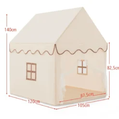 Kinderspielhaus mit Massivholzrahmen & Baumwolldecke Kinderzelt Beige