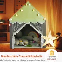 Kinderspielhaus mit Sternenlichter & Fenster & Matte & doppeltem Vorhang Kinderzelt