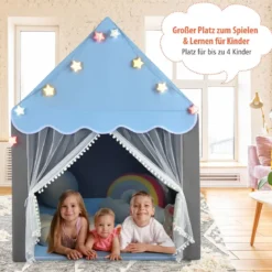 Kinderspielhaus mit Sternenlichter & Fenster & Matte & doppeltem Vorhang Kinderzelt
