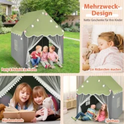 Kinderspielhaus mit Sternenlichter & Fenster & Matte & doppeltem Vorhang Kinderzelt