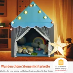 Kinderspielhaus mit Sternenlichter & Fenster & Matte & doppeltem Vorhang Kinderzelt