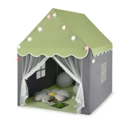 Kinderspielhaus mit Sternenlichter & Fenster & Matte & doppeltem Vorhang Kinderzelt