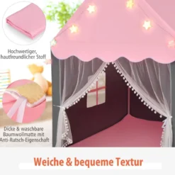 Kinderspielhaus mit Sternenlichter & Fenster & Matte & doppeltem Vorhang Kinderzelt