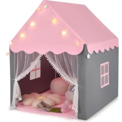 Kinderspielhaus mit Sternenlichter & Fenster & Matte & doppeltem Vorhang Kinderzelt